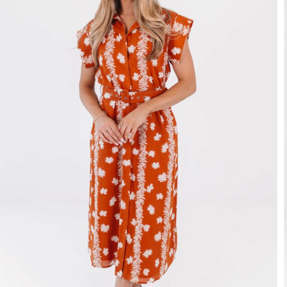 Floral Orange Midi Dress